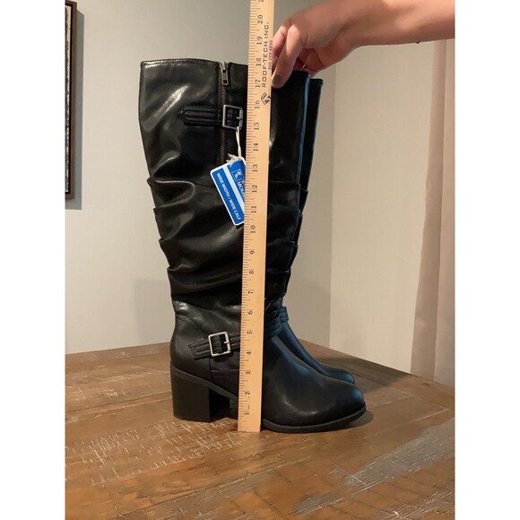 NWT White Mountain Black Slouch Boots 8.5 Wide Calf Women’s Heeled Boot Belted - Picture 3 of 11